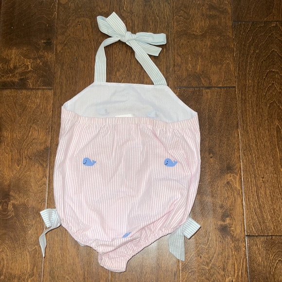 NWOT Southern Embroidered Blue Whales Light Pink Stripe Swim - 6 - price firm - Picture 6 of 6